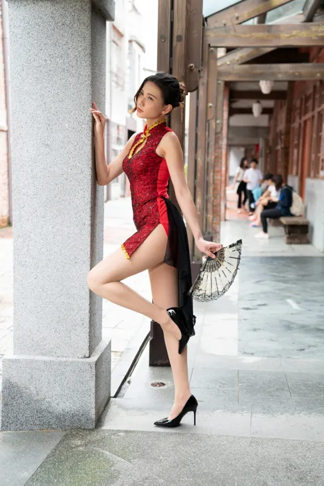 [Mzsock] NO.057 Cai Yixin, ultra short cheongsam, stockings, high heels, beautiful legs, outdoor shot street photography#[55P]-10